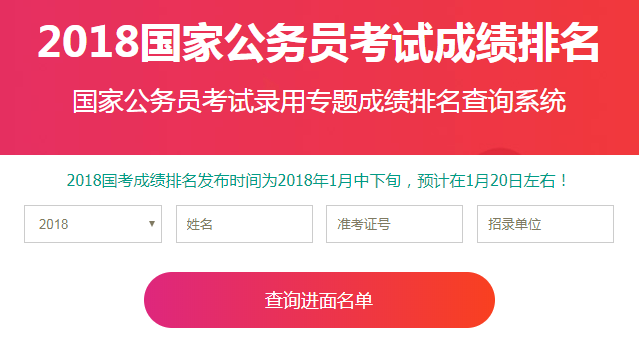 2018国家公务员成绩查询排名查询系统